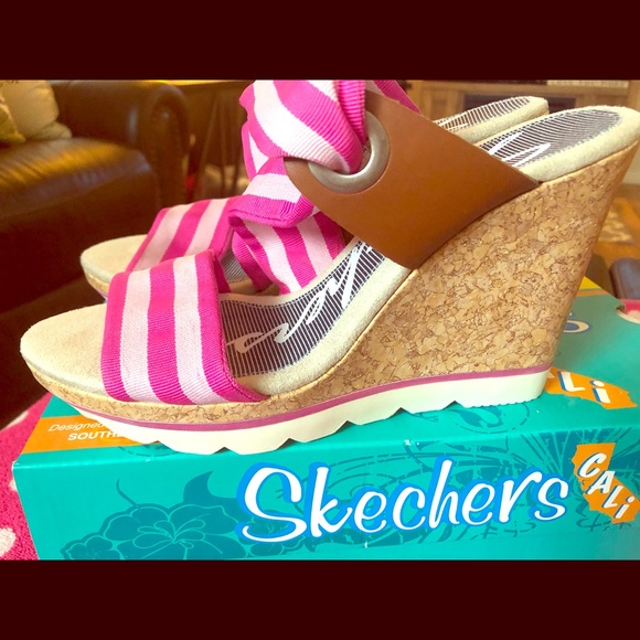 skechers white wedges